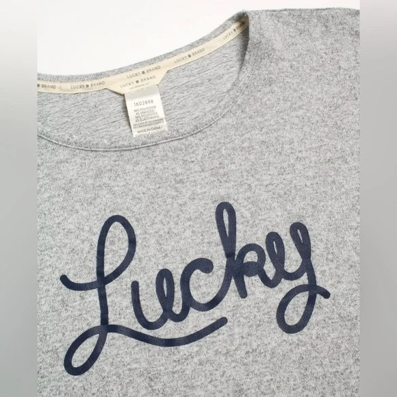 Lucky Brand Western Rodeo Script Graphic Modal T Shirt Grey Navy Oversized Fit M - Picture 2 of 6